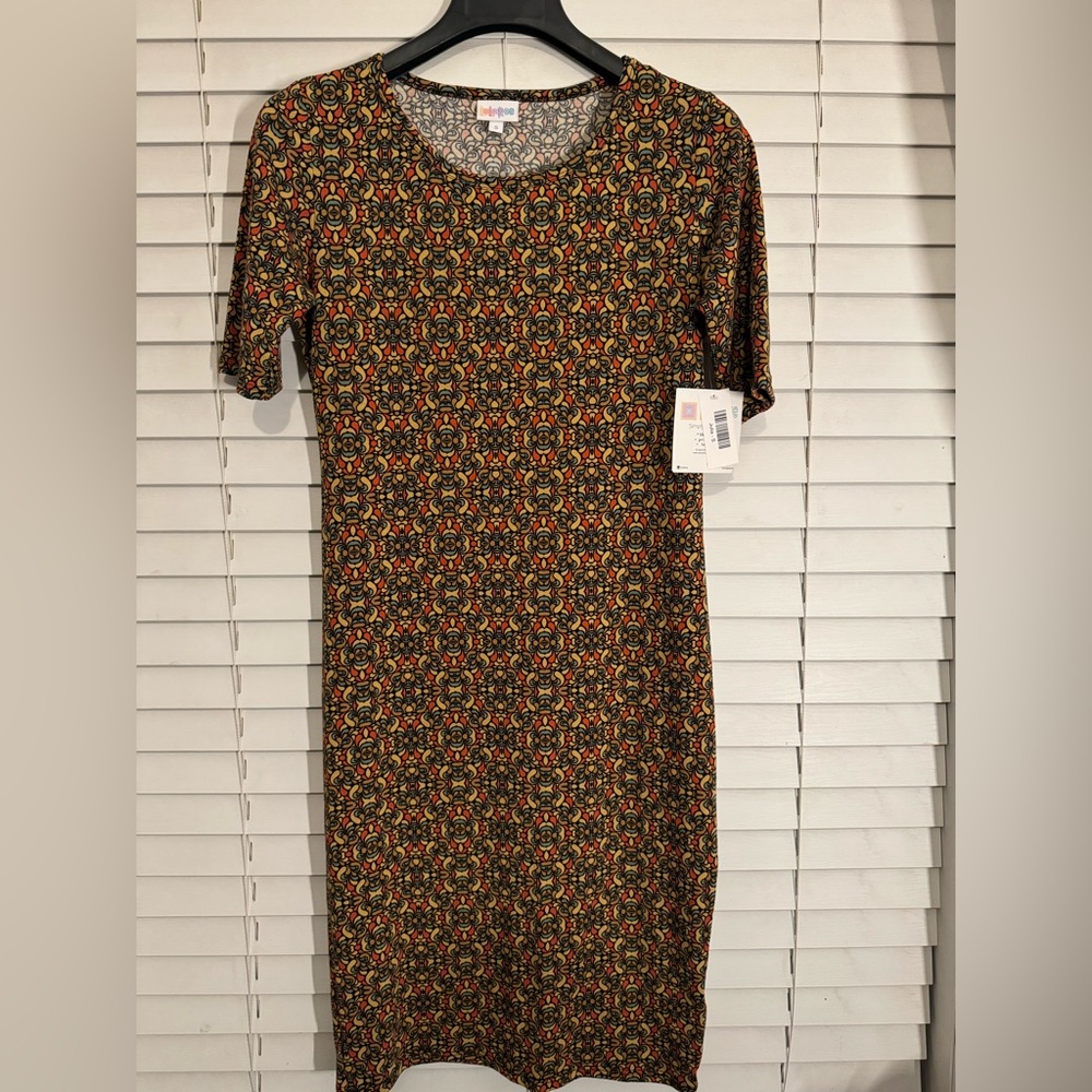 LuLaRoe Black and Orange Patterned Mini Dress